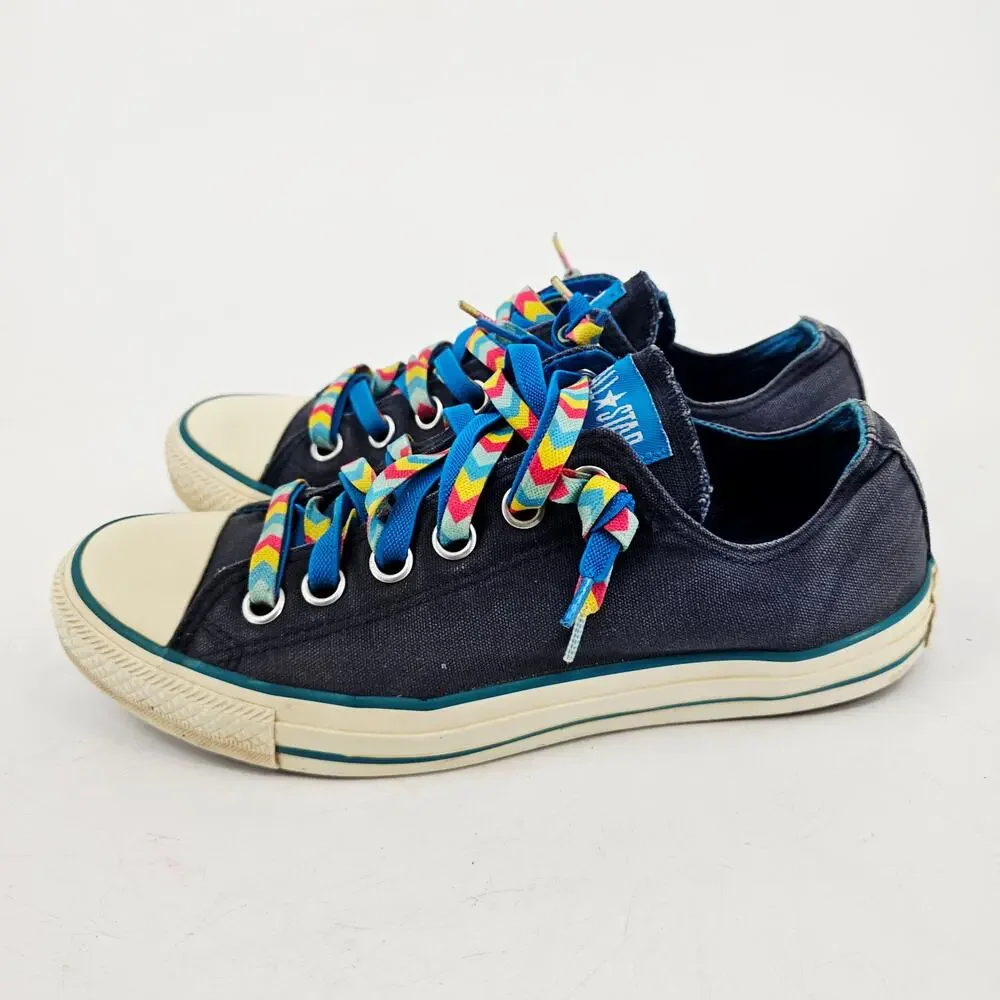 Converse Chuck Navy Blue Rainbow Chevron Laces Low Top Sneaker Shoe Womens 10 - Picture 3 of 9